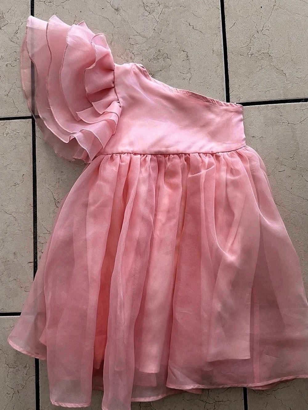 Girl Pink Dress One Shoulder Ruffle Ball Gown